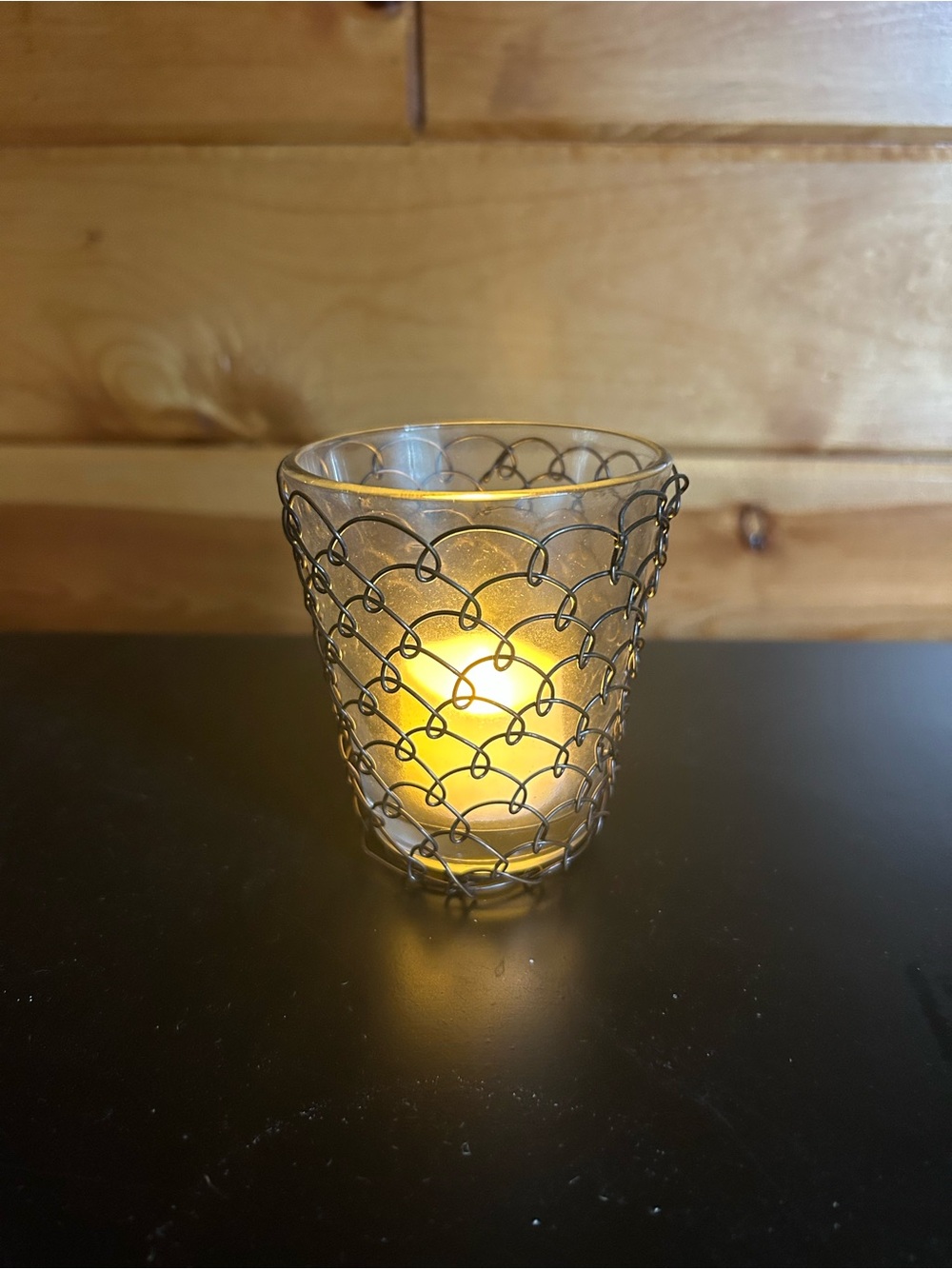 Metal Wire Wrapped Glass Votive Candle Holder -